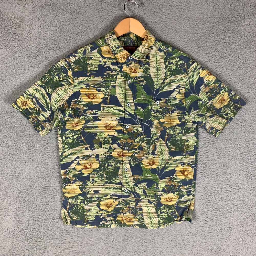Tori Richard Hawaiian Shirt Mens Medium Silk Linen Floral Tropical Cruise Resort